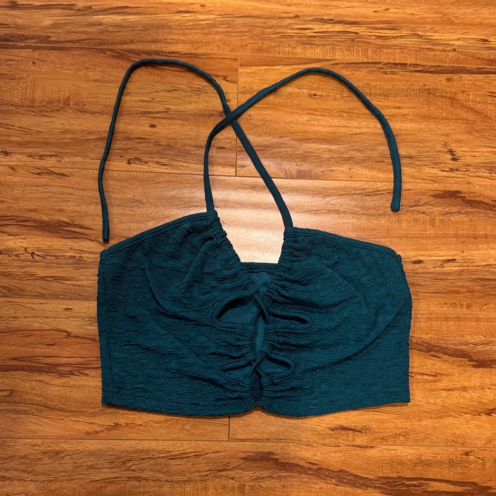 SHEIN Dark Teal Ruched Crop Top